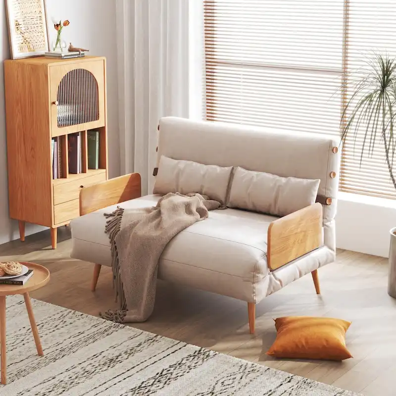 JASIWAY 43.3 Upholstered Loveseat Sofa Bed, Beige