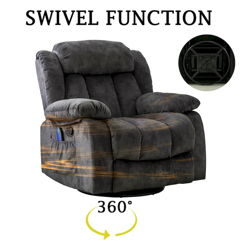 Soft Fabric Overstuff Manual Recliner with Massager and Heat
