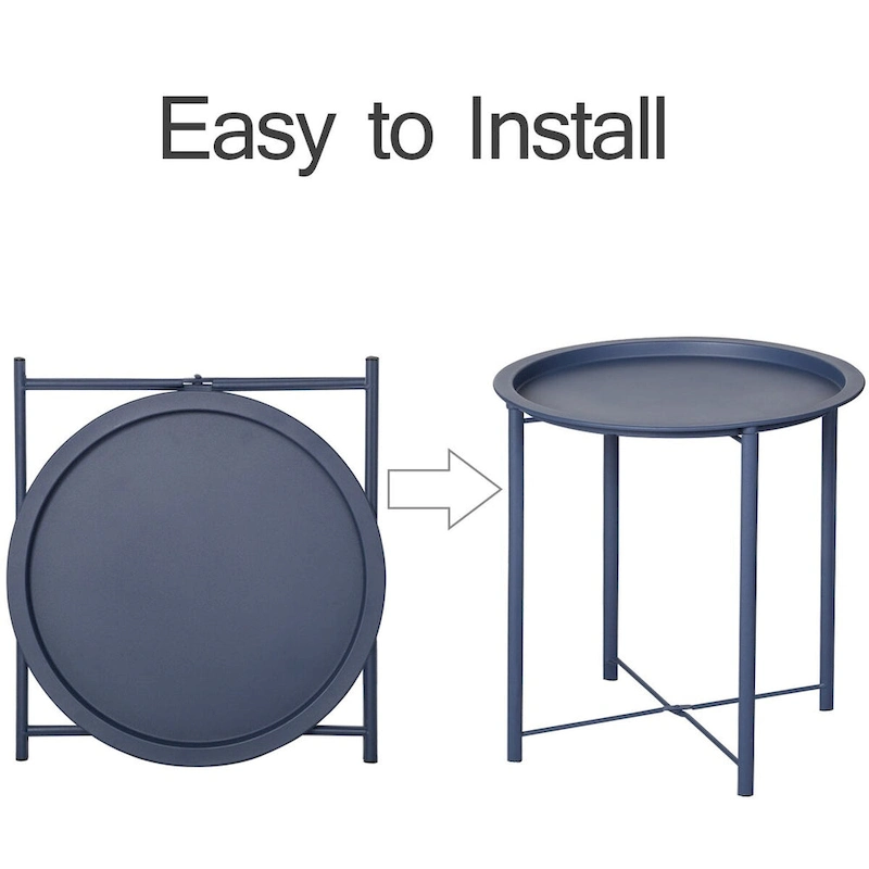 Javlergo Set of 2 Folding Round TV Tray Tables, Small Round Steel Side Table, No Assembly Required - 18.5 x 18.5 x 19.7 in