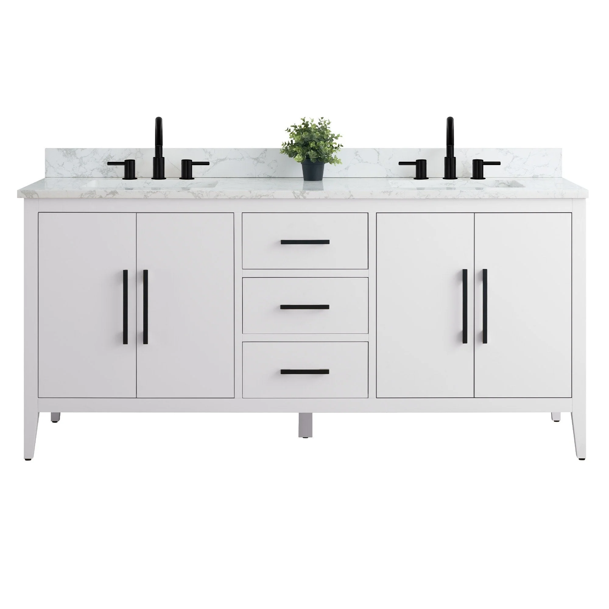 Vanity Art 72 Double Sink Bathroom Vanity Cabinet with Engineered Marble Top