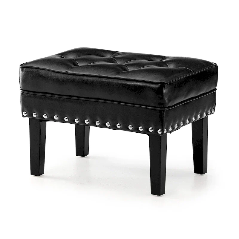 Glitzhome 22W Mid-century PU Leather Tufted Ottoman Foot Stool