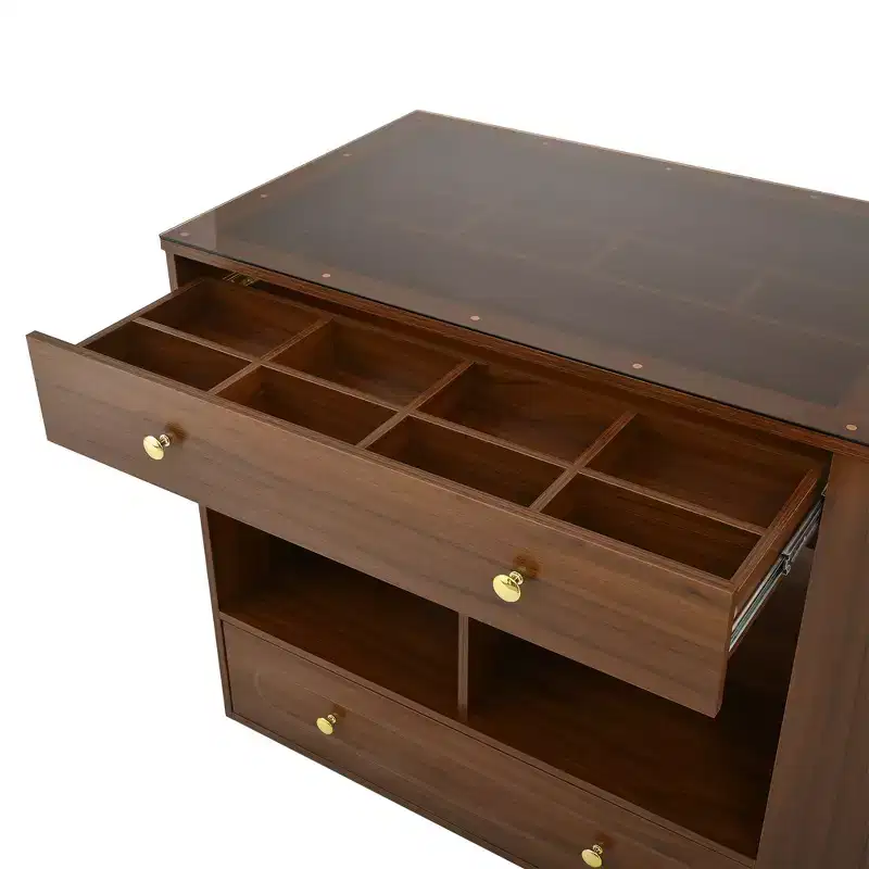 Whisen Closet Island with 6 Drawers, Glass Display Top and Open Shelves, Compartments