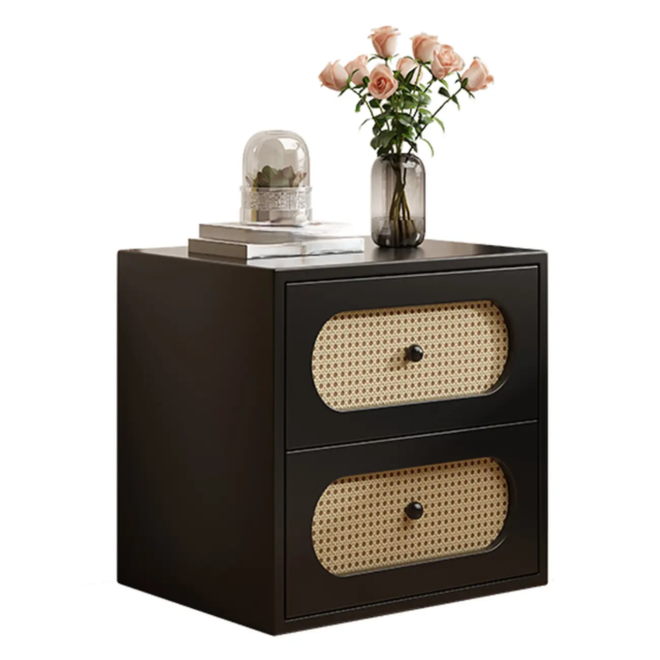 Functional White Wood Ratten 3-Drawer Narrow Nightstand