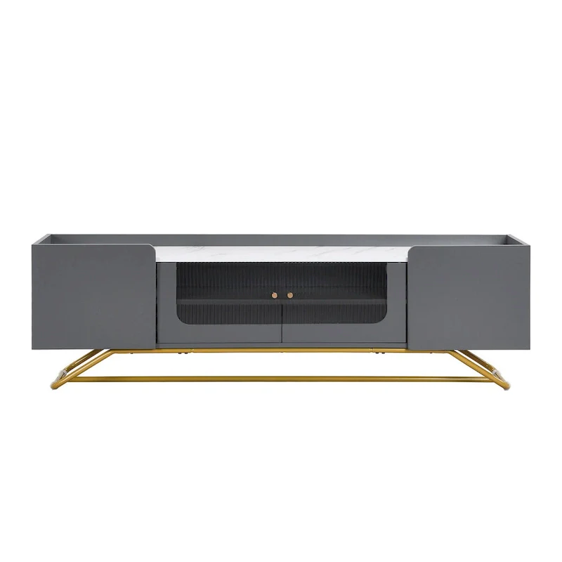 TV Stand with Fluted Glass Doors - Entertainment Center for TVs Up to 70 Inches
