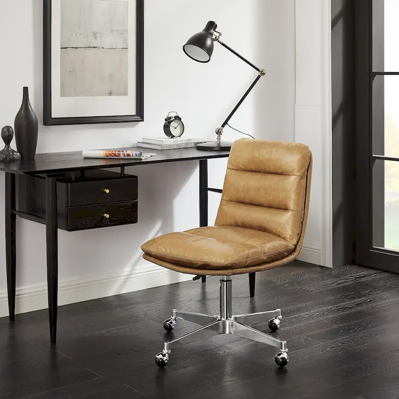Art Leon Mid-Century Modern Genuine Leather Home Office Desk Chair