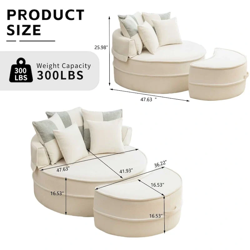 Modern Round Barrel Accent Chair with Ottoman - Velvet Lounge Sofa