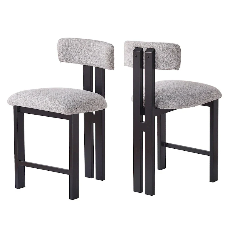 Roomfitters 26.5  Round Upholstered Counter Stools, Set of 2 Low Back Bar Chairs with Black Metal Frame