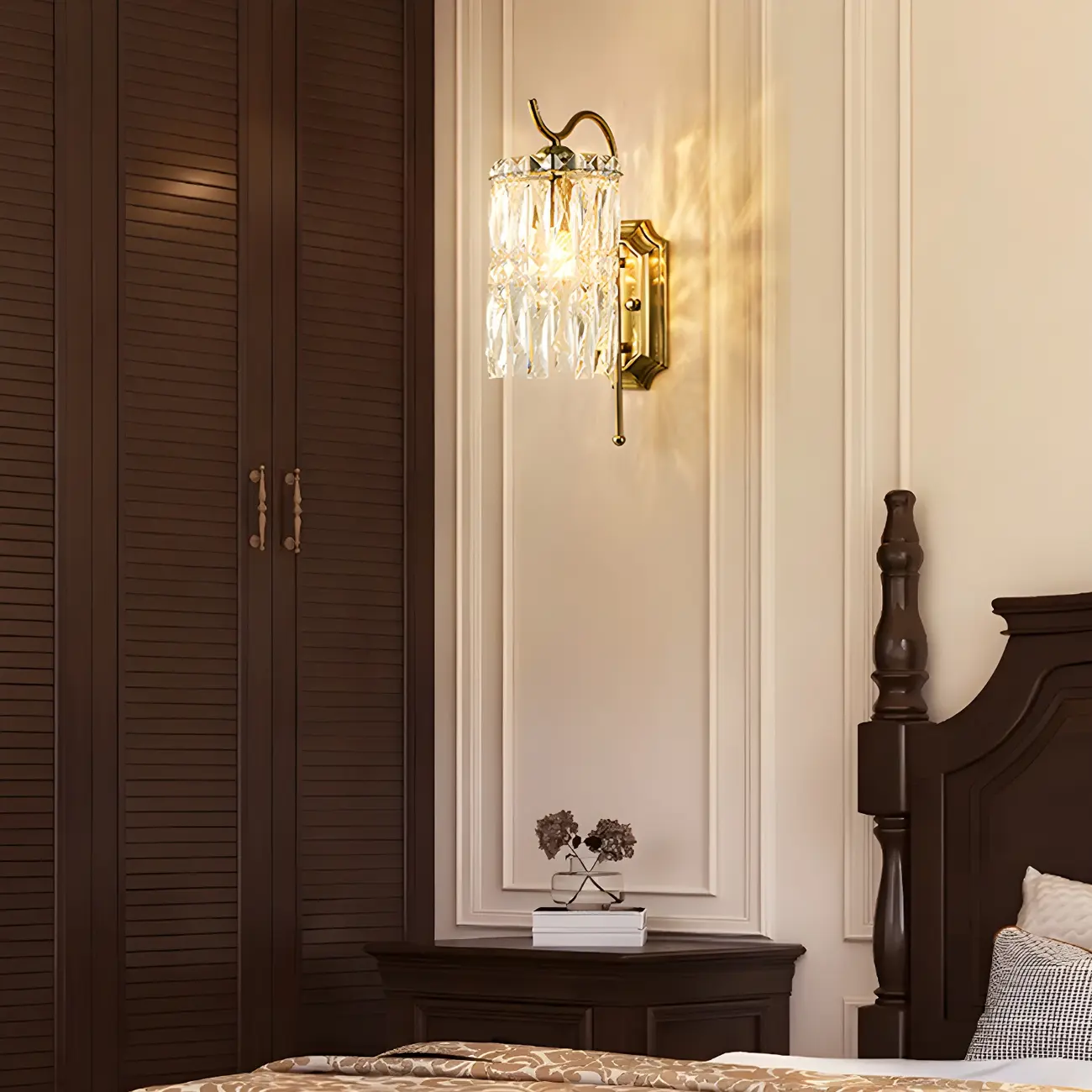 Luxury Golden Gooseneck Cylinder Crystal Wall Sconce