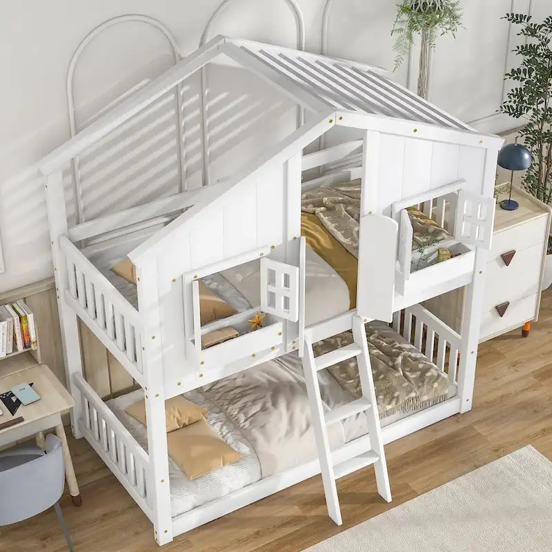 win over Twin House Bunk Bed with Roof