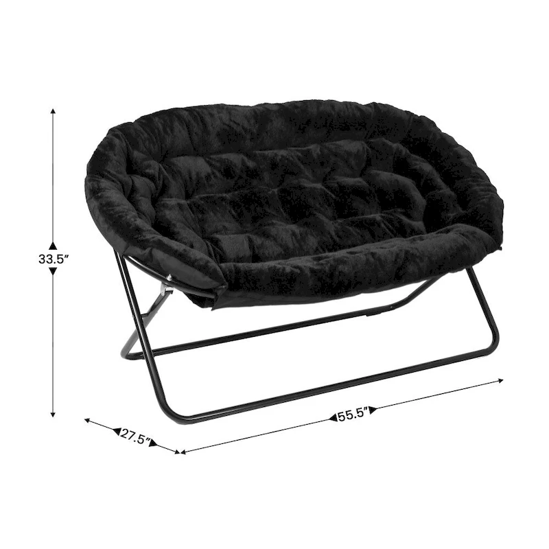 Double Folding Synthetic Fur Saucer Chair with 2 Ottomans