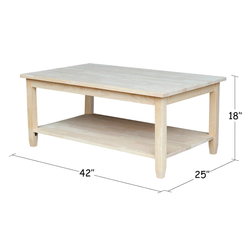 Unfinished Solid Parawood Coffee Table, Natural Wood Living Room Center Table