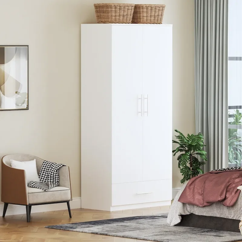 2Door Wardrobe Armoire with Storage Drawer and hanging rod