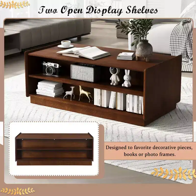 47.2 Modern Rectangle Coffee Table with 4 Drawers, 2 Display Shelves and Tempered Glass Top - Panipeachy