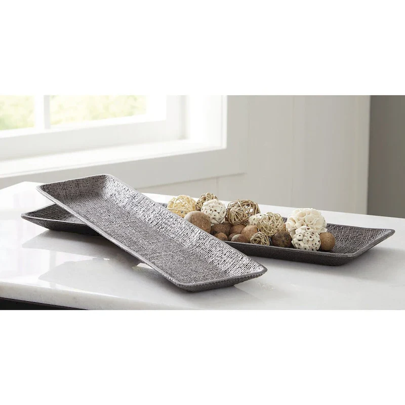 Signature Design by Ashley Garekton Pewter Tray (Set of 2) - 24 W x 8 D x 1 H
