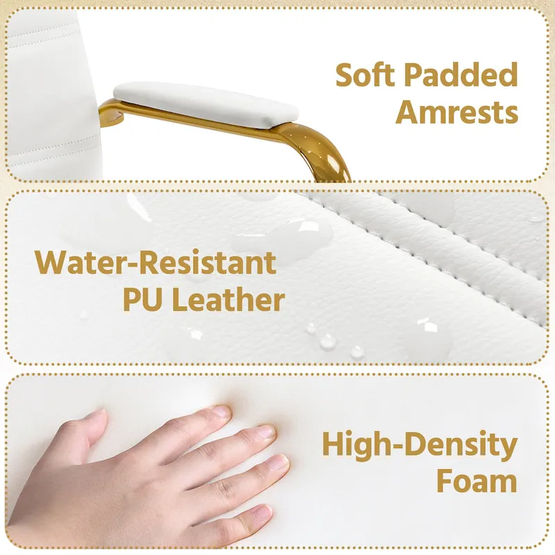 Yaheetech Mid-Back Office Chair with Gold Frame PU Leather Office Executive Chair, White - N/A