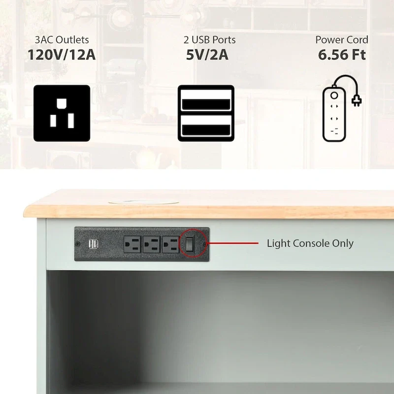 44 in. W Kitchen Island Rubberwood Drop-Leaf Countertop on 5 Wheels with Open Shelf and Wine Rack - 44