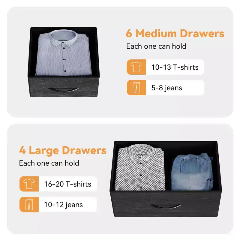 10-Drawer Fabric Storage Tower - Steel Frame Dresser w/Wood Top for Bedroom, Kids Room & Closet
