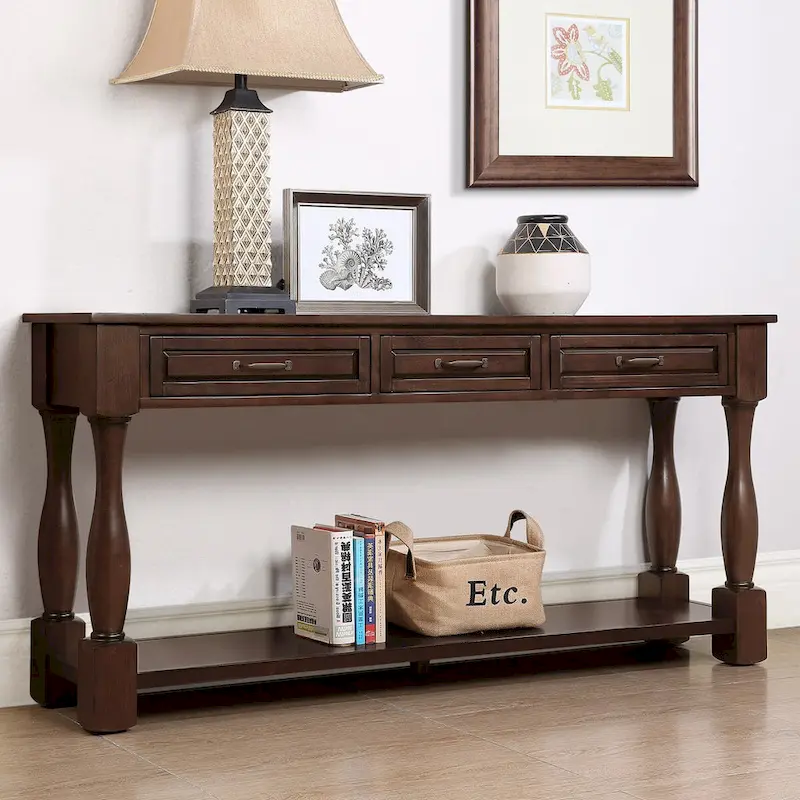 Wood Console Table with 3 Drawers and 1 Bottom Shelf