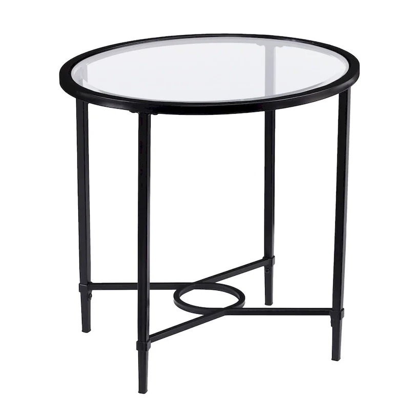 Black Metal Oval End Table - Clear Glass Top 25