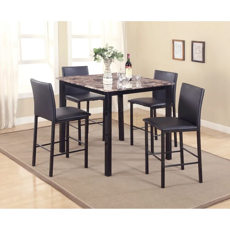 Roundhill Furniture Citico Counter Height Brown/Black Faux Marble 5-piece Dining Set
