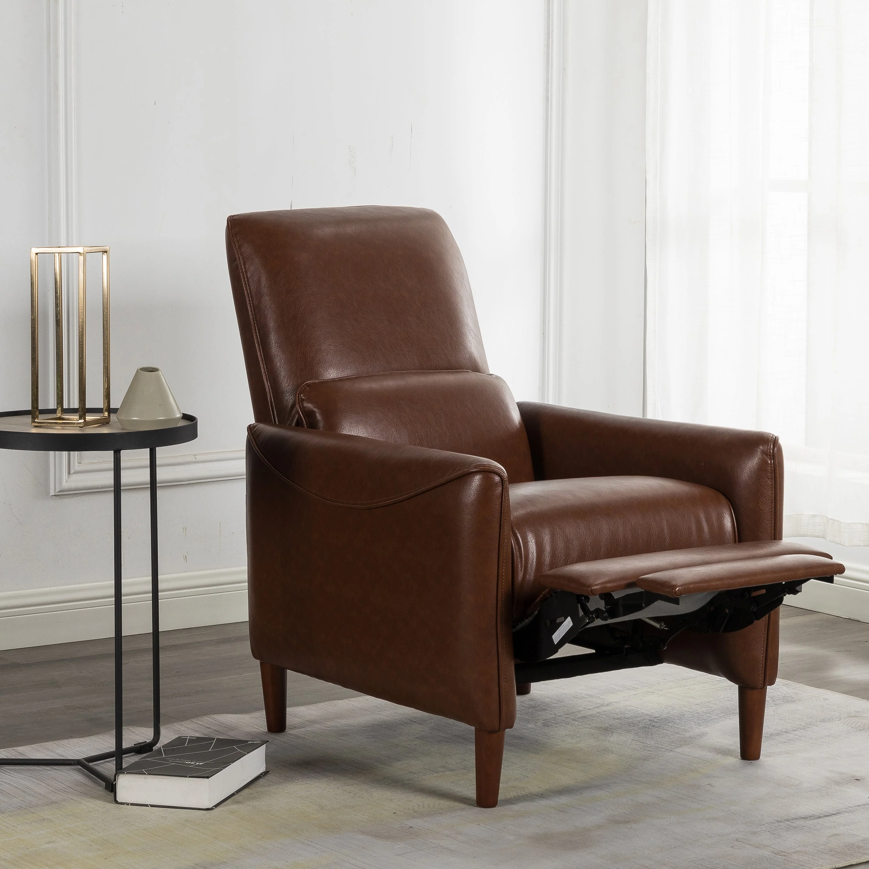Comfy Upholstered Recliner Chair ¨C Small Push Armchair with Footrest & Rubber Wood Legs
