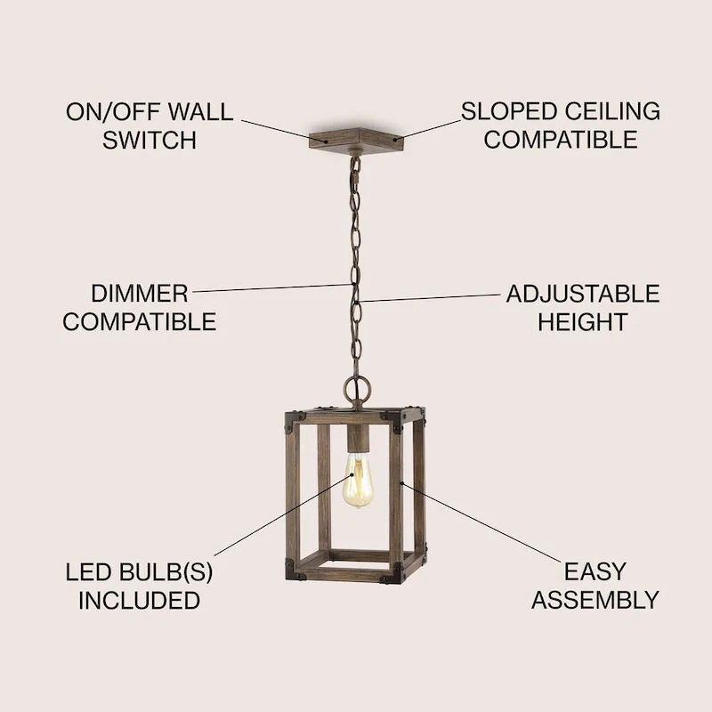 Turing 8.13  Adjustable Iron Rustic Farmhouse LED Pendant, Brown by JONATHAN Y