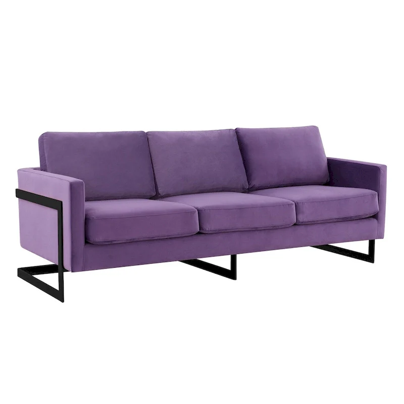 Leisuremod Lincoln 3-Seater Upholstered Velvet Sofa with Black Stainless-Steel Base