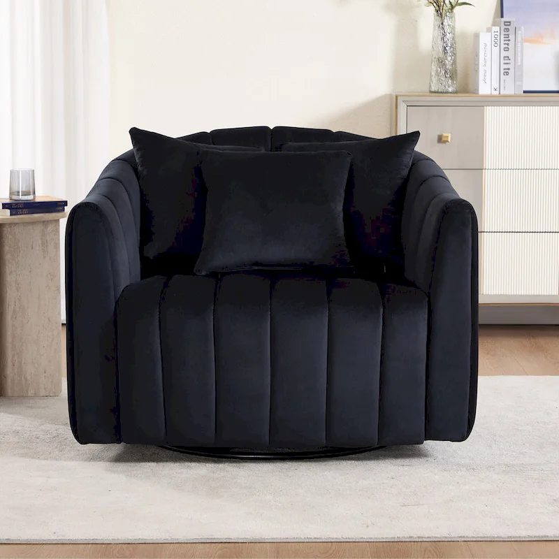 Modern Velvet Swivel Accent Chair,Sofa Chair with Pillows