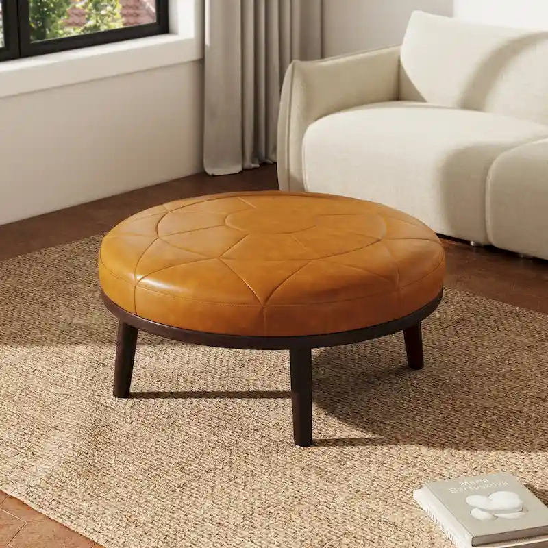 34.5 W Full-Grain Genuine Italian Leather Ottoman by Lumibee