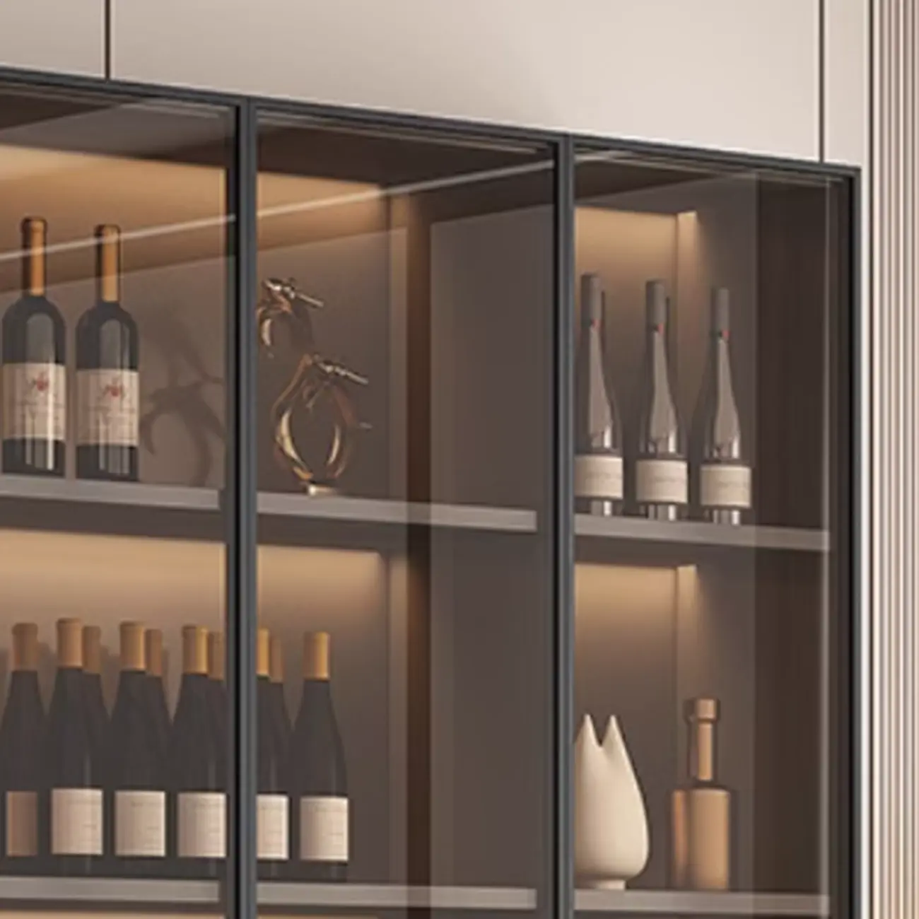 Tall Narrow Black Wood Display Cabinet with Light