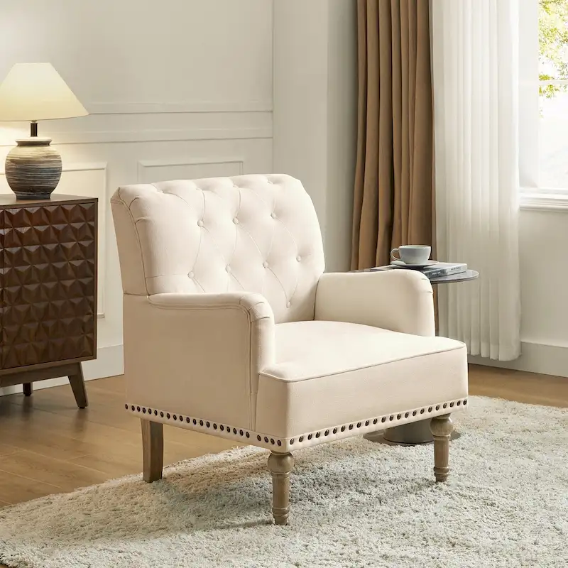 Geltrude Classic Upholstered Accent Arm Chair with Button Tufted Back by HULALA HOME