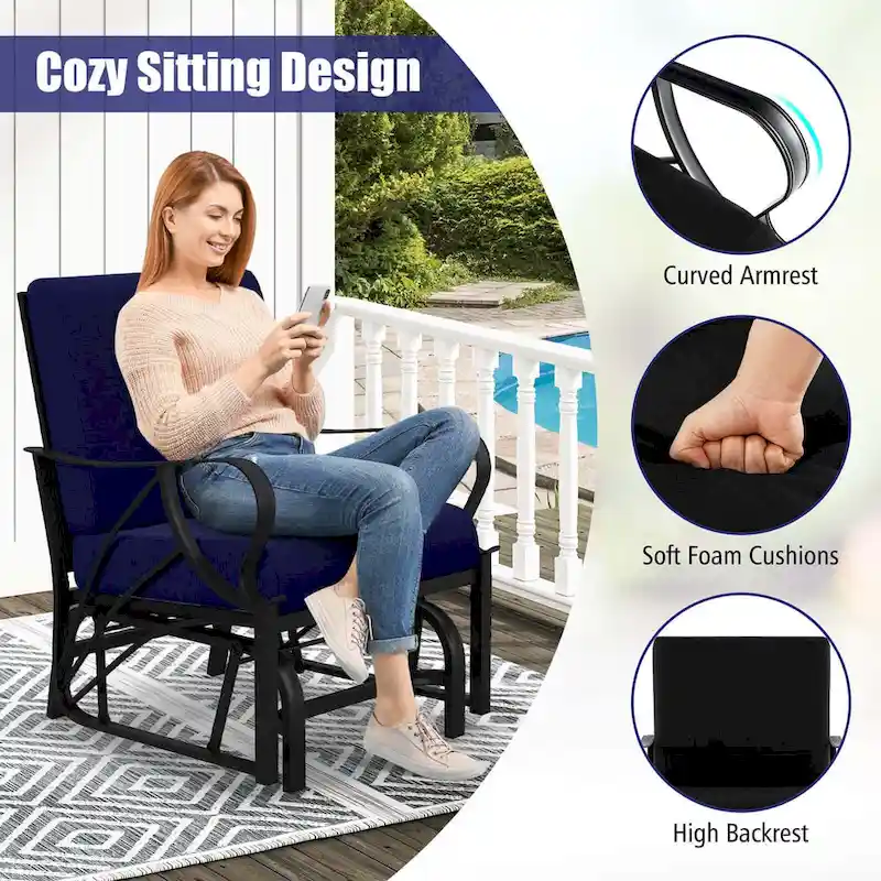 Costway Patio Rocking Chair with Cushion Heavy-Duty Metal Frame Smooth - See Details