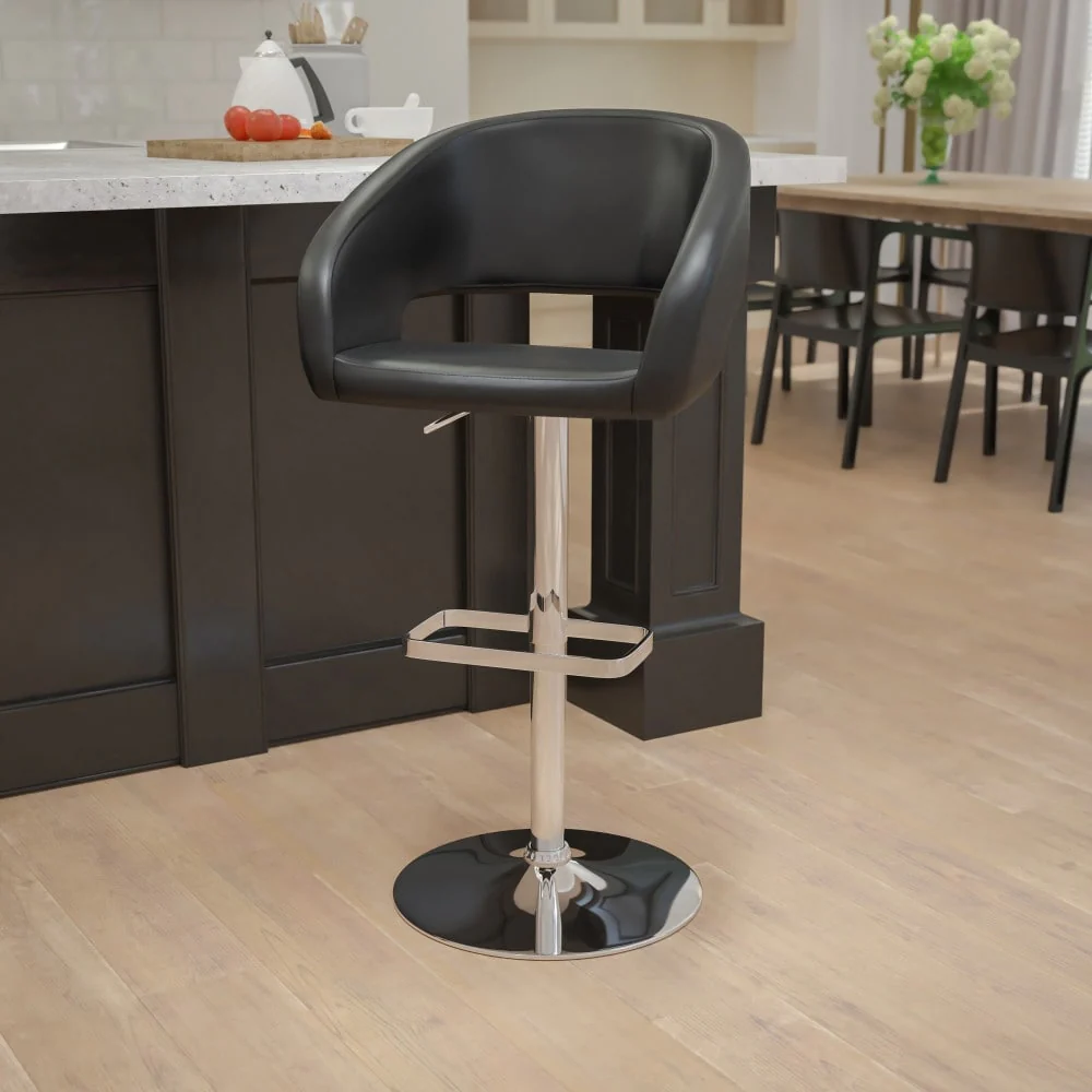 Modern Upholstered Adjustable-Height Barstool with Rounded Back