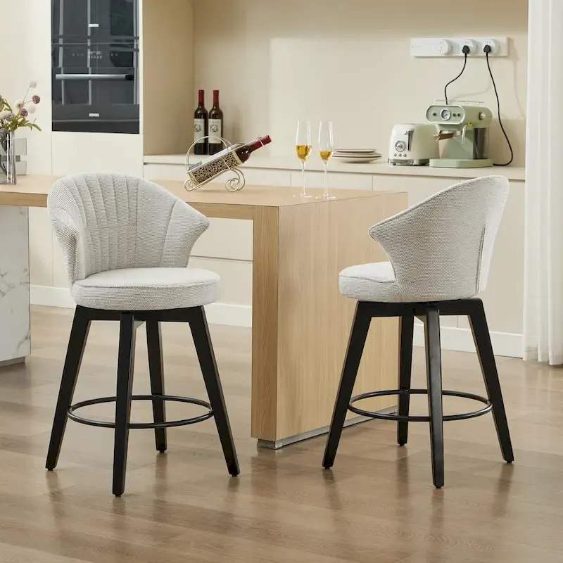 Swivel Bar Stools Set of 2, Upholstered Dining Room Chairs with Wide Backrest, Counter Height Chair with Metal Legs