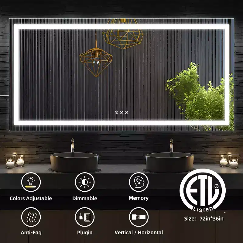 LED Bathroom Vanity Mirror, Large Anti-Fog Mirror with 3 Color Temperatures, Dimmable Smart Wall Mirror, Modern Makeup Mirror with Touch Control