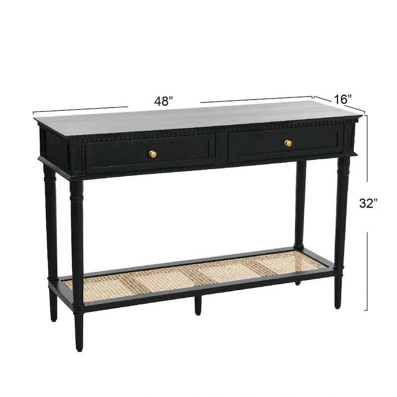 Acacia Wood Console Table with Cane Shelf