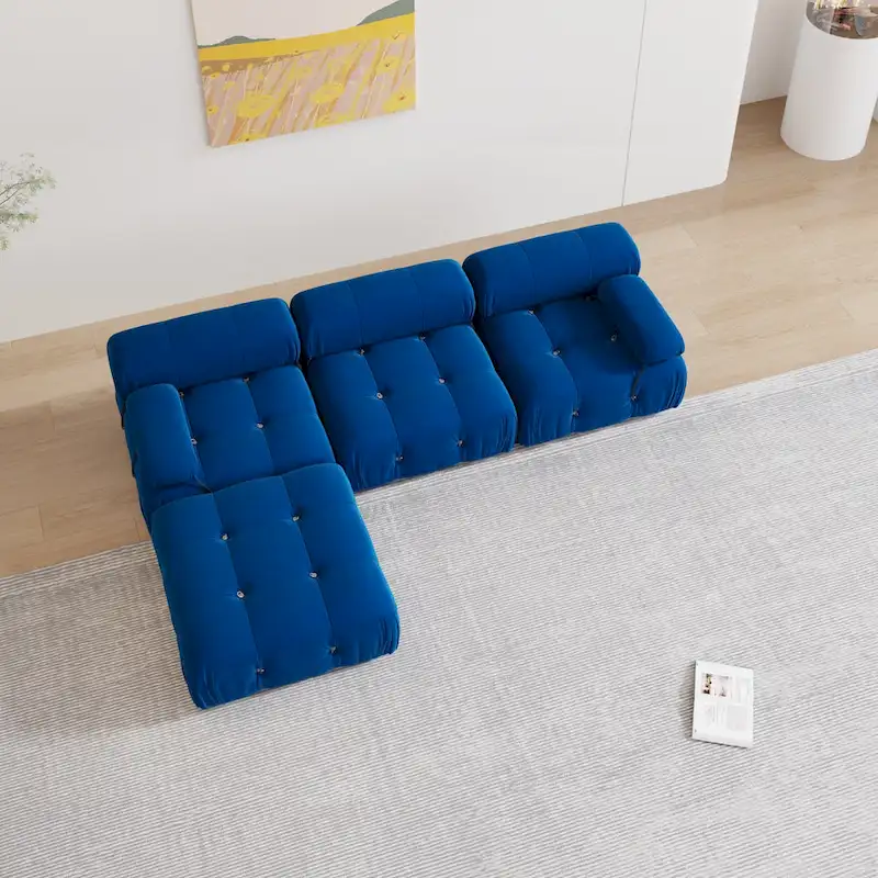 Blue Velvet Upholstered Sectional Sofa