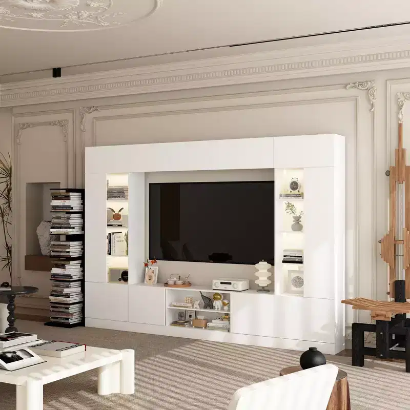 Famapy Large Entertainment Center All - Encompassing TV Entertainment Center: Aesthetic & Practical Living Room Essential
