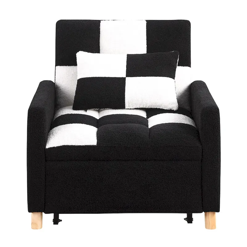 3-in-1 Convertible Sleeper Chair Bed, Single Sofa (Black White)