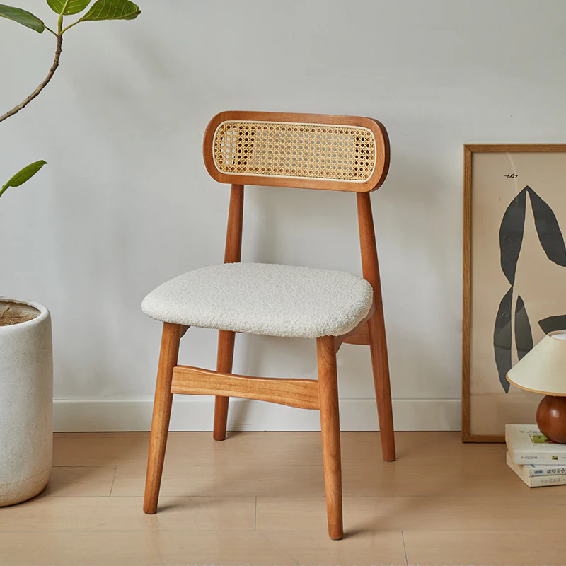 Rustic Black Wooden Armless Dining Chair with Handwoven Back