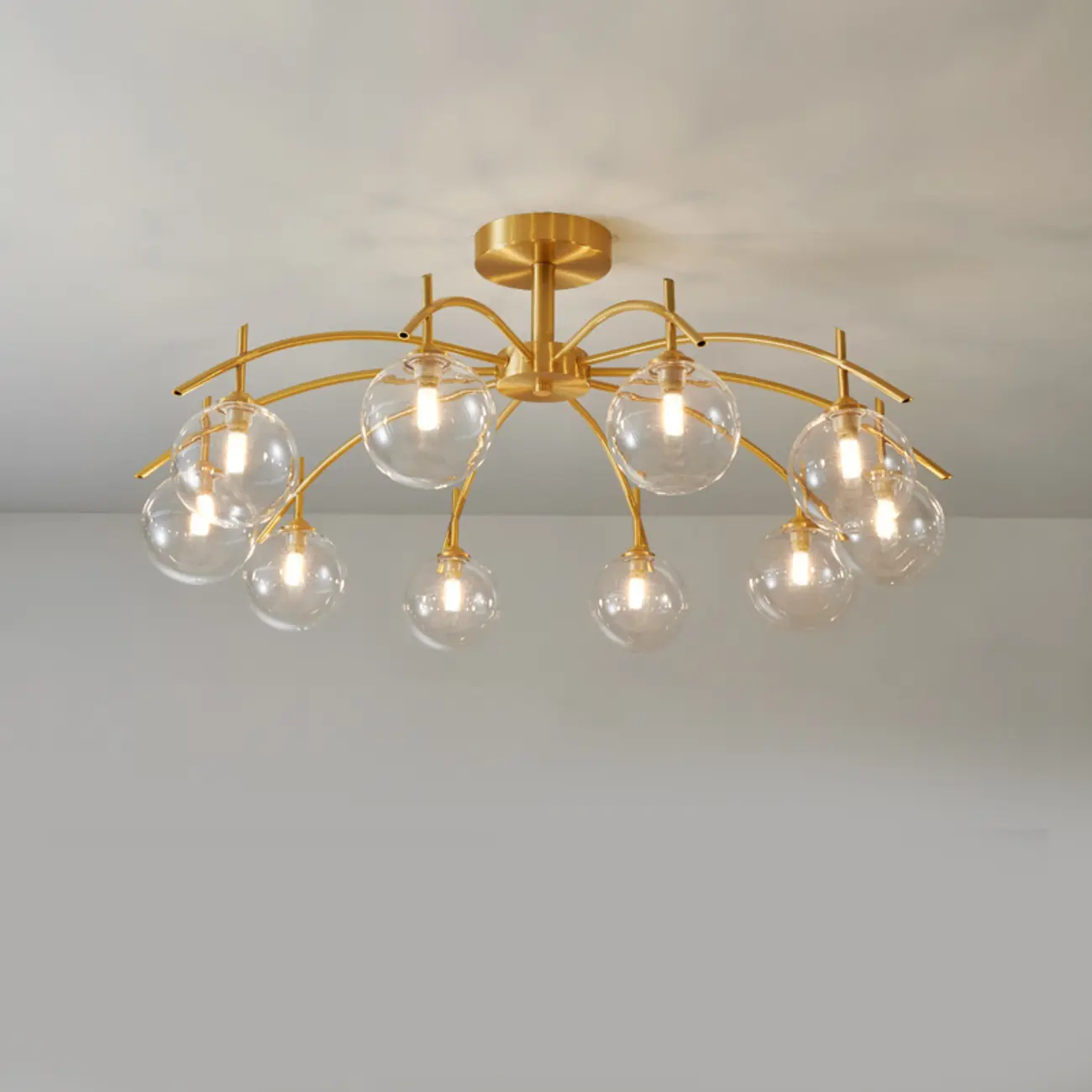 Classic Large Globe Glass Golden Semi Flush Mount Ceiling Light
