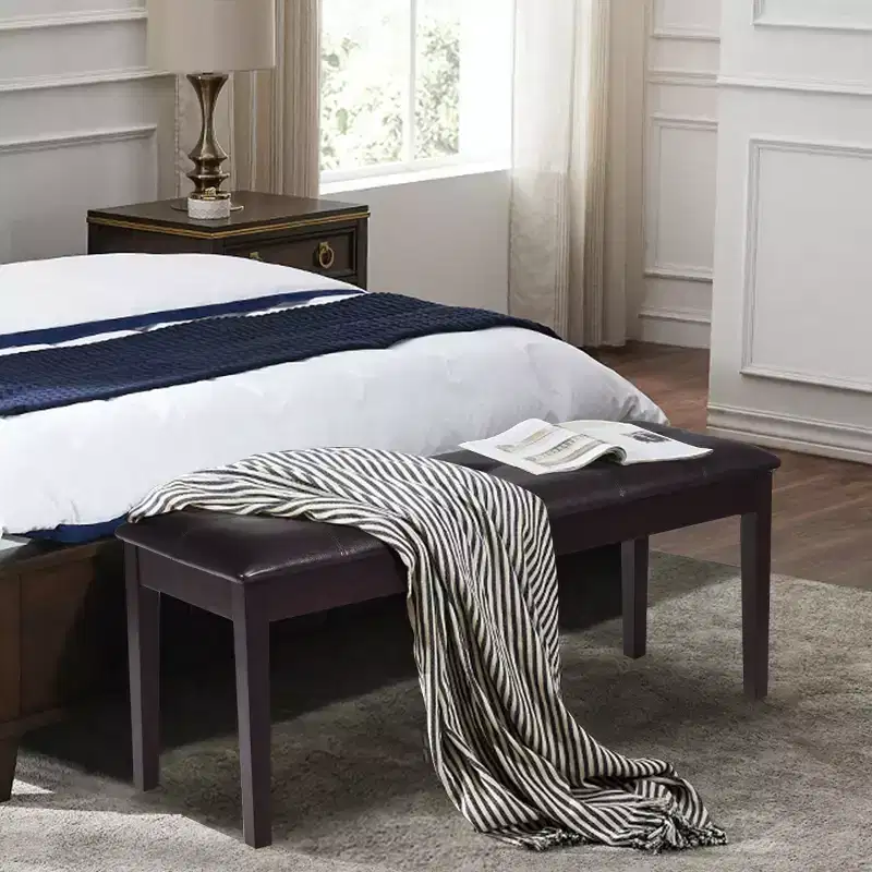 Costway Upholstered PU Dining Room Bench Solid Wood Button Tufted Dining Room Bench