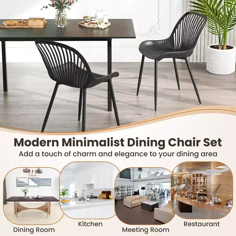 Plastic Dining Chair w/ Metal Legs Cutout Backrest Curved Seat