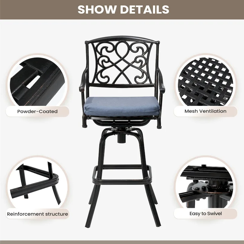 Pellebant Patio Aluminum Swivel Bar Stool with Sunbrella Cushion