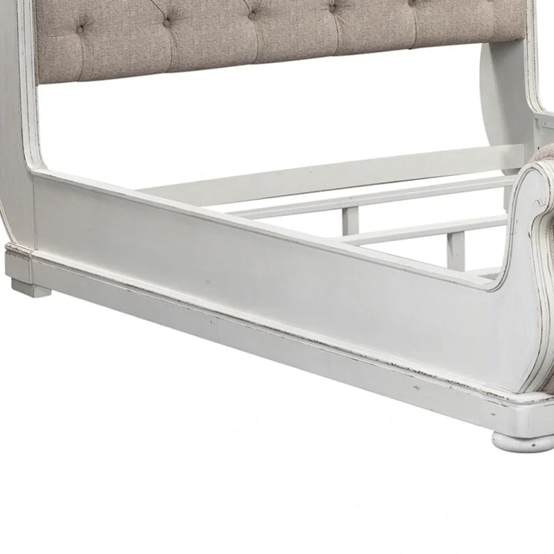 Antique White Tufted Upholstered Sleigh Bed