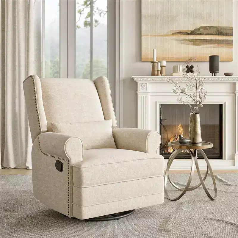 Beige / Brown / Light Gray Swivel Rocker Accent Chair, Seats 1