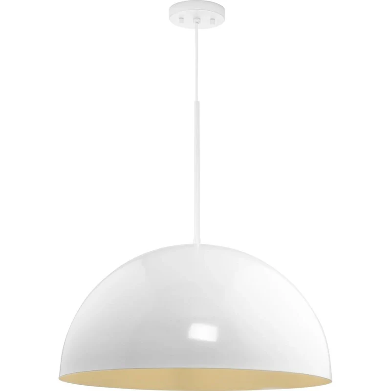 Perimeter Collection One-Light White Mid-Century Modern Pendant with metal Shade - 23.62 in x 23.62 in x 12.5 in