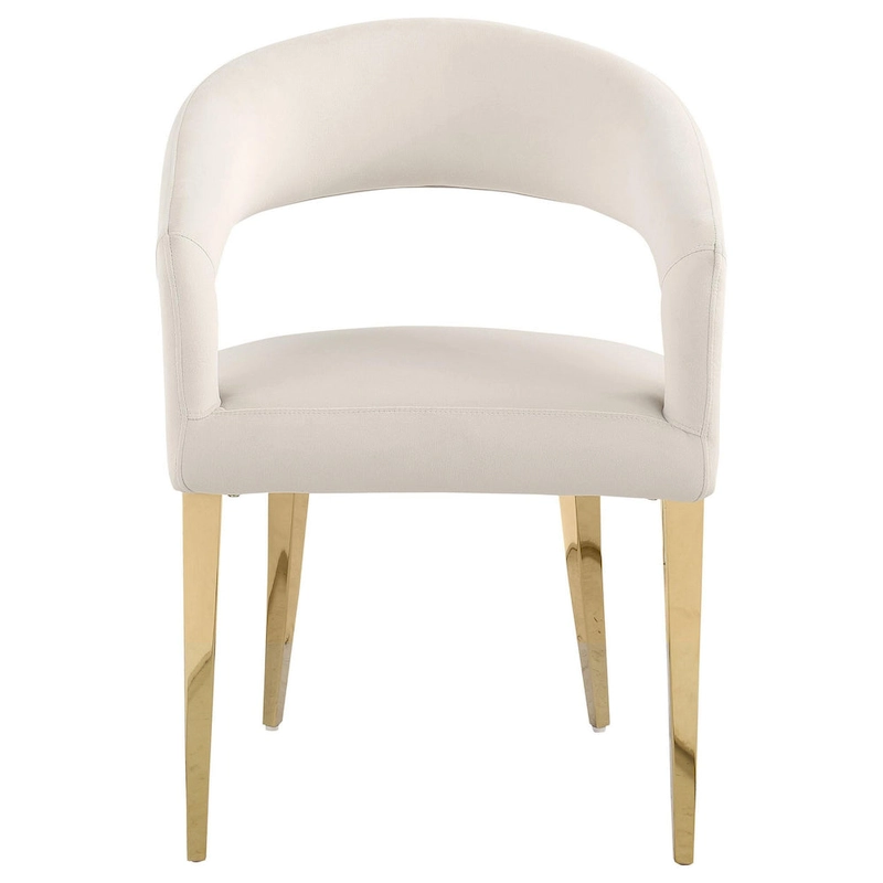 Liano Dining Chair Set of 2, Curved Open Back, Gold Legs, White Fabric