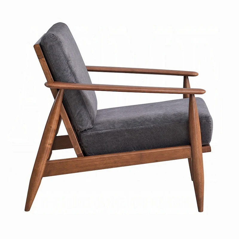 Lissa Accent Chair, Charcoal Gray Soft Cushioning, Brown Wood Frame