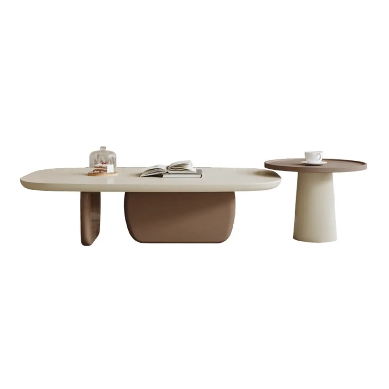 Modern Wood Oval Nesting Coffee Table with Block Base